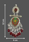Traditional Silver-Plated Jhumka Earrings with Red Drops -by Tessara