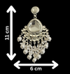 Silver-Plated Kundan Chandbali Earrings with White Pearls & Mirror Work -by Tessara