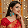 Tessara Silver-Plated Kundan Chandelier Earrings with Sky Blue Beaded Tassels