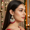 Tessara Gold Kundan Pearl Chandbali with Ruby Red Beads
