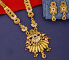 Traditional Gold Plated Leaf Design Long Haram Wedding Jewellery Necklace Set
