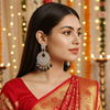 Tessara Silver-Plated Kundan Chandbali Earrings with Wine Beads