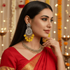 Tessara Silver Kundan Teardrop Danglers with Yellow Beads