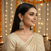 Tessara Gold-Plated Kundan Chandelier Earrings with Purple Beads