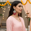Tessara Silver-Plated Kundan Chandelier Earrings with Rani Pink Beaded Tassels