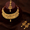 Traditional Multi Stone Golden Pearl Wedding Jewellery Necklace with Earring & Maangtika Set