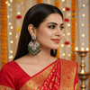 Tessara Silver-Plated Kundan Chandelier Earrings with Bottle Green Beaded Tassels