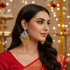 Tessara Silver-Plated Kundan Teardrop Earrings with Yellow Beaded Fringe