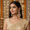 Tessara Silver-Plated Hand-Painted Meenakari Dangler Earrings with Pink Beads