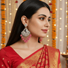 Tessara Silver-Plated Kundan Chandelier Earrings with Onion Pink Beaded Tassels