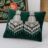 Tessara Silver Kundan Chandeliers with Rama Green Beads