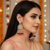Tessara Gold-Plated Kundan Chandelier Earrings with Maroon Beads