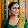 Tessara Silver Kundan Danglers with Bottle Green Beads