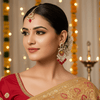 Tessara Silver-Plated Hand-Painted Meenakari Dangler Earrings with Red Beads