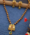 Contemporary Copper South Indian Floral Long Haram Necklace Set