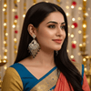 Tessara Silver-Plated Kundan Teardrop Earrings with Mehendi Green Beaded Fringe