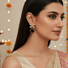 Tessara Gold-Plated Bow Drop Earrings with Black Square Stone