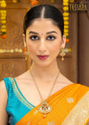 Traditional Gold Plated Leaf Design Brass Ball Chain Necklace with Earring Set - Women's Jewelry