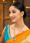 Traditional Gold Plated Leaf Design Brass Ball Chain Necklace with Earring Set - Women's Jewelry