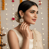 Tessara Gold-Plated Kundan Chandelier Earrings with Green Beads