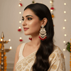Tessara Gold-Plated Kundan & Pearl Chandbali Earrings with Ruby Red Beads
