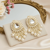 Tessara Gold Kundan & Pearl Danglers with Pearl Fringe