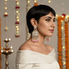 Tessara Gold-Plated Kundan Chandelier Earrings with Baby Pink Beads