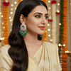 Tessara Silver-Plated Kundan Drop Earrings with Bottle Green Beaded Fringe