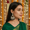 Tessara Gold-Plated Kundan Chandbali Earrings with Mehendi Green Beads