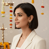 Tessara Gold-Plated Bowknot Drop Earrings with Black Square Stone