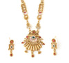 Traditional Gold Plated Leaf Design Long Haram Wedding Jewellery Necklace Set