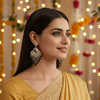 Tessara Silver-Plated Kundan Teardrop Earrings with Black Beaded Fringe