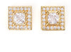 Sterling Silver Cubic Zirconia Designer Square Gold Plated Stud Earrings
