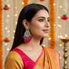 Tessara Silver Kundan Teardrop Danglers with Rani Pink Beads