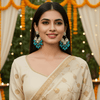 Tessara Silver-Plated Kundan Chandelier Earrings with Sky Blue Beaded Tassels