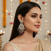 Tessara Silver Kundan Teardrop Danglers with Wine Beads