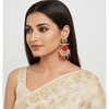 Tessara Gold Carved Stone & Pearl Danglers in Coral Red