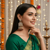 Tessara Gold-Plated Kundan Earrings with Maroon Beaded Tassels