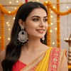 Tessara Silver-Plated Kundan Chandbali Earrings with Black Beads