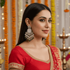 Tessara Silver Kundan Chandeliers with Mehendi Green Beads