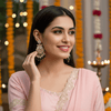 Tessara Gold-Plated Kundan & Pearl Chandbali Earrings with Mehendi Green Beads