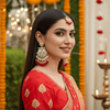 Tessara Gold-Plated Kundan & Pearl Chandbali Earrings with Ruby Red Beads