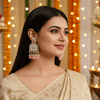 Tessara Gold-Plated Kundan Chandelier Earrings with Baby Pink Beads