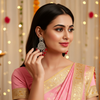 Tessara Silver-Plated Kundan Teardrop Earrings with Coral Red Beaded Fringe