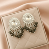 Tessara Silver-Plated Kundan Drop Earrings with Mehendi Green Beaded Fringe