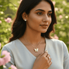 Tessara Gold-Plated Translucent Stone Butterfly Pendant Set