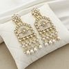 Tessara Gold-Plated Kundan Chandelier Earrings with White Pearls