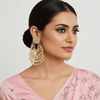 Tessara Gold-Plated Kundan & Pearl Chandbali Earrings in White