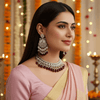 Tessara Silver-Plated Kundan Chandelier Earrings with Wine Beads
