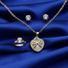 Tessara Gold-Plated Translucent Stone Heart & Bow Pendant Set